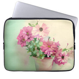 Pot van Roze Waterverf Bloemen Laptop Sleeve