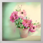 Pot van Roze Waterverf Bloemen Poster (Voorkant)