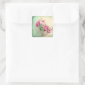 Pot van Roze Waterverf Bloemen Vierkante Sticker (Tas)