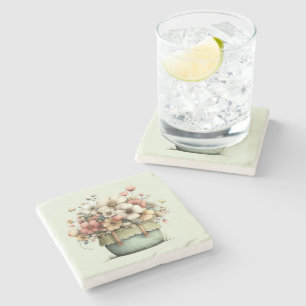 Potaardige Bloemen Gezellig Shabby Stijl Schattig Stenen Onderzetter