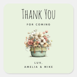 Potaardige Bloemen Gezellig Shabby Stijl Schattig  Vierkante Sticker