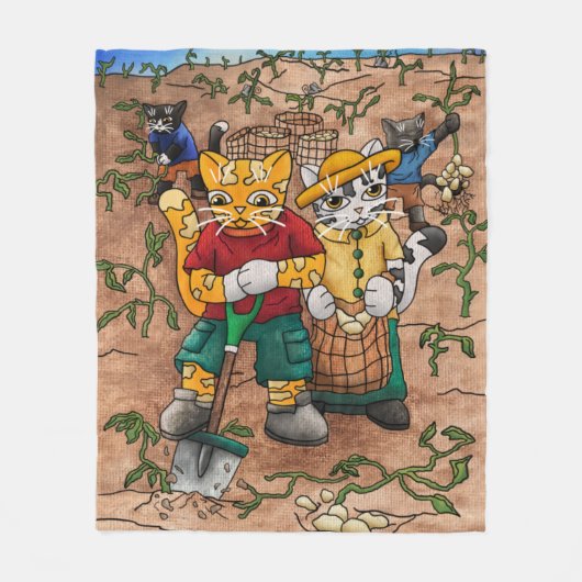 Potato Harvest Cats Fleece Deken (Voorkant)