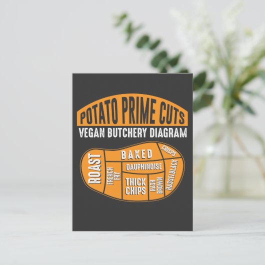 Potato Prime Cuts - Funny Vegan Butchery Diagram Briefkaart (Staand voorkant)