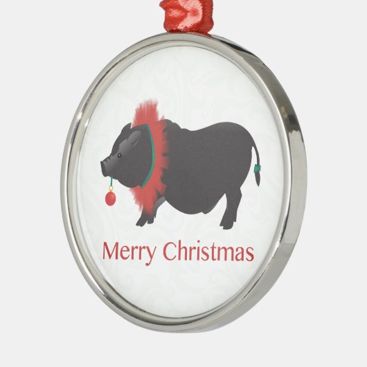 Potbellied Pig Merry kerstdesign Metalen Ornament (Links)