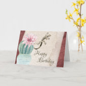 Potcactus en hagedis zuidwestelijke verjaardag kaart (Gele Bloem)