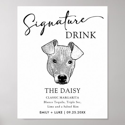 Potcake Hondenbruiloft Handtekening Drink Teken Poster (Voorkant)