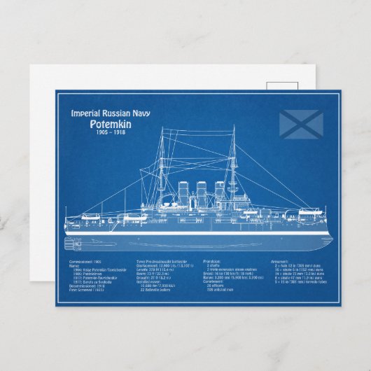 Potemkin - Schip Blauwdruk Plannen ABD Briefkaart (Voorkant / Achterkant)