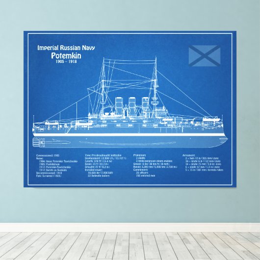 Potemkin - Schip Blauwdruk Plannen ABD Canvas Afdruk (Insitu (Houten vloer))