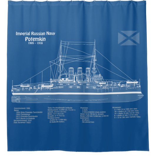 Potemkin - Schip Blauwdruk Plannen ABD Douchegordijn (Voorkant)