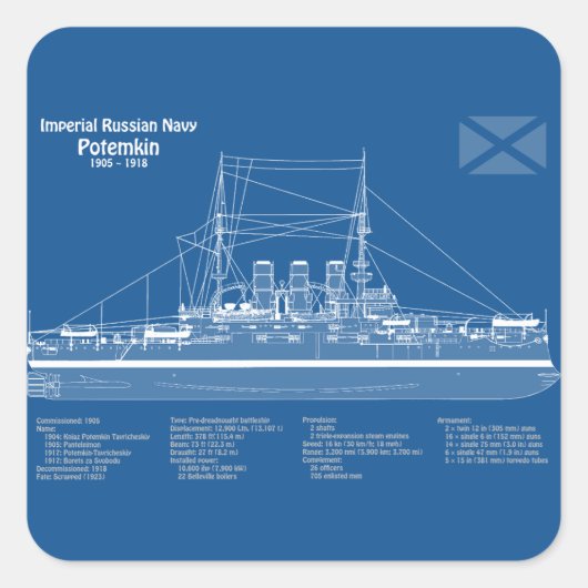 Potemkin - Schip Blauwdruk Plannen ABD Vierkante Sticker (Voorkant)