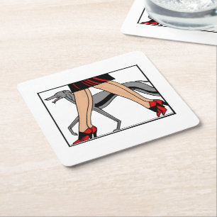 Poten Art Deco Vrouwen Windhond Whippet Hond R Kartonnen Onderzetters