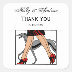 Poten Art Deco Vrouwen Windhond Whippet Hond R Vierkante Sticker