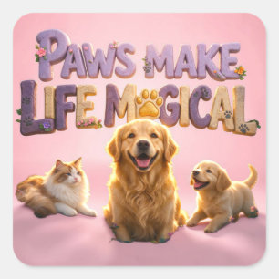 Poten, Cute Hond Kat Puppy Huisdier Liefhebber Vierkante Sticker
