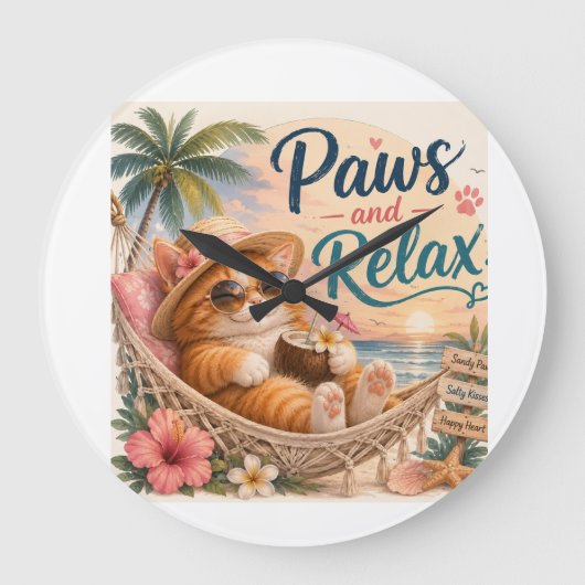 Poten en Ontspannen Strandkat Grote Klok (Voorkant)