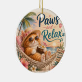 Poten en Ontspannen Strandkat Keramisch Ornament (Rechts)