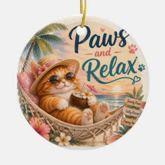 Poten en Ontspannen Strandkat Keramisch Ornament