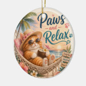 Poten en Ontspannen Strandkat Keramisch Ornament (Links)