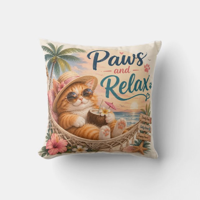Poten en Ontspannen Strandkat Kussen (Voorkant)