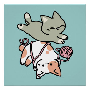 Poten en Spelen – Schattige Kat Illustratie Perfect Poster