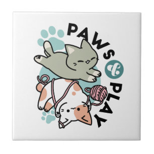 Poten en Spelen – Schattige Kat Illustratie Tegeltje