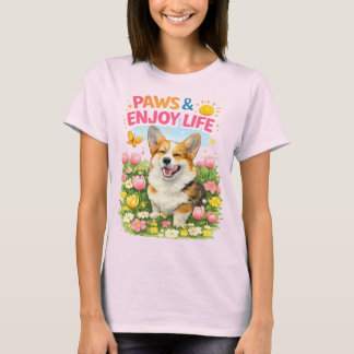 Poten & Geniet van het Leven – Mooie Lente Corgi O T-shirt