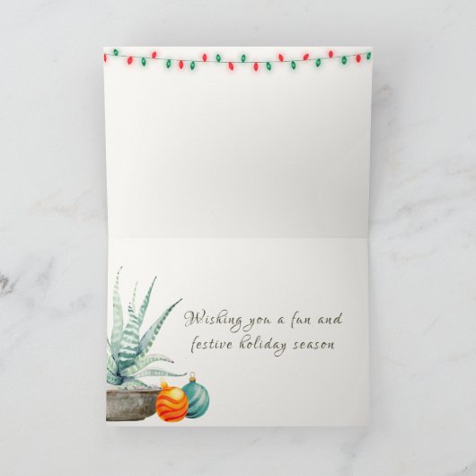 Potentiële cactus, Gecko en kerstsieraden Feestdagen Kaart (Binnen)