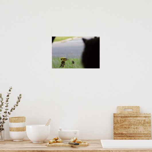 Potentiële lunch - Kat en vogel Poster (Keuken)