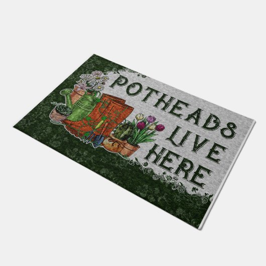 Potheads live Hier Mat, Planten Retro Vibes Deurmat (Schuin)