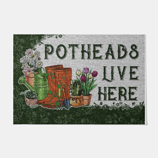 Potheads live Hier Mat, Planten Retro Vibes Deurmat (Voorkant)