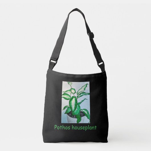 Pothos kamerplant op zwart crossbody tas (Voorkant)