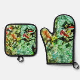 Pothouder en ovenhandschoen wit abstract ovenwant & pannenlap set