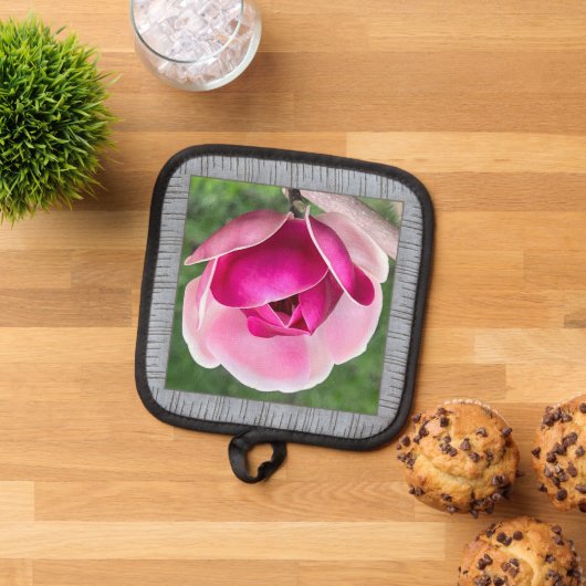 Pothouder met mooie roze Magnolia Pannenlap (Top down)