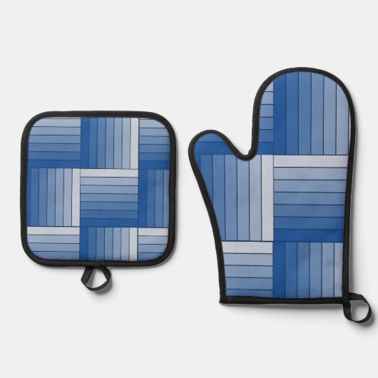 Pothouder Set - Blauwe Schaduw Lint Weave (Voorkant)
