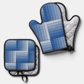 Pothouder Set - Blauwe Schaduw Lint Weave (Voorkant / Achterkant)