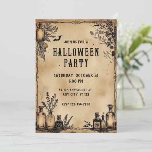 Potion flessen perkament papier textuur Halloween Kaart (Staand voorkant)