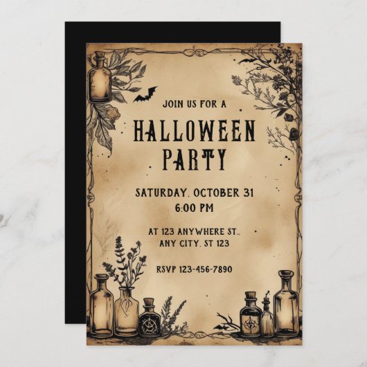 Potion flessen perkament papier textuur Halloween Kaart (Voorkant / Achterkant)