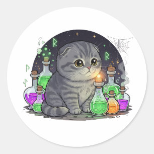 Potion Fold – Schotse Vouw Kat Halloween Ronde Sticker
