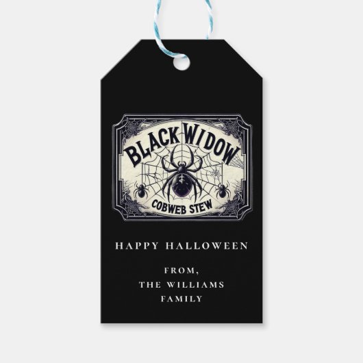 Potion Halloween-feest Zwarte Weduwe Web Cadeaubij Cadeaulabel (Voorkant)