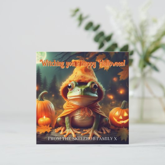 Potion-Master Apprentice Whimsical Frog Halloween Kaart (Staand voorkant)