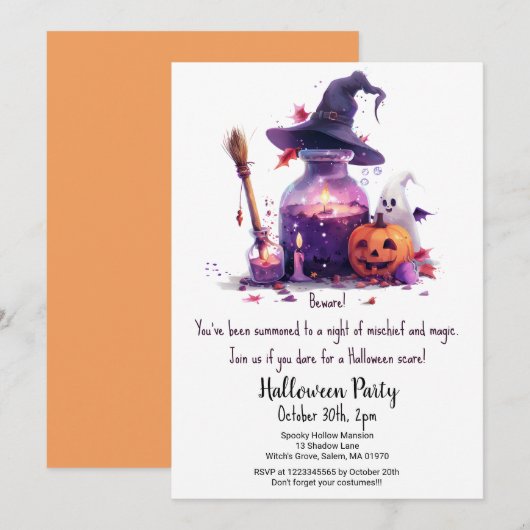 Potions Pumpkin Ghost Witch Pet Halloween Party Kaart (Voorkant / Achterkant)