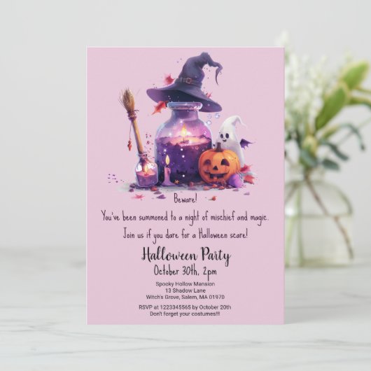 Potions Pumpkin Ghost Witch Pet Halloween Party Kaart (Staand voorkant)