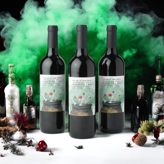 Potions, spreuken en magische heksen ketel Hallowe Wijn Etiket