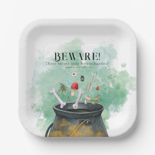 Potions, spreuken, magische Halloween heksen ketel Papieren Bordje (Voorkant)