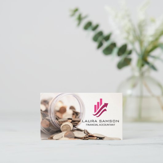 Potje met munten | Financiële grafiek Groei Logo Visitekaartje (Staand voorkant)