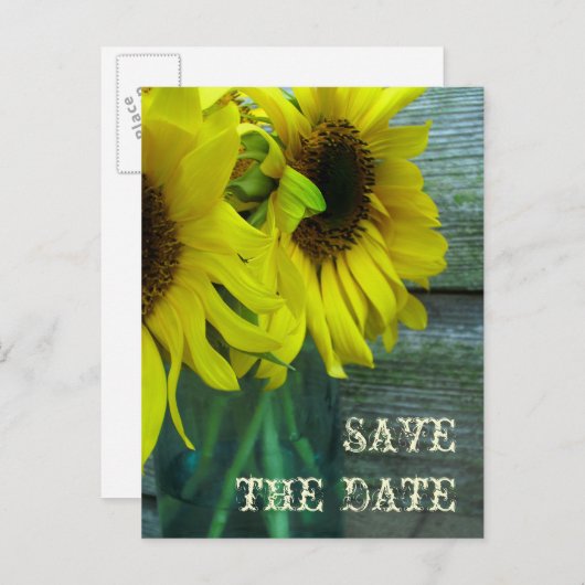 Potje Zonnebloemen Barnwood Herfst Bewaar de datum Aankondigingskaart (Voorkant / Achterkant)