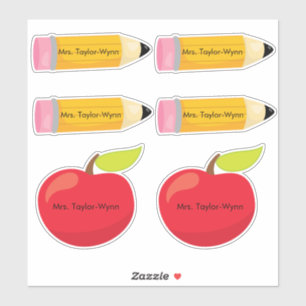 Potloden en Appels Leraar Klaslokaal Personaliseer Sticker