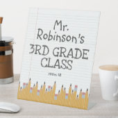 Potloden en papier gepersonaliseerd klaslokaal tek reclamebord met voetstuk (Insitu)