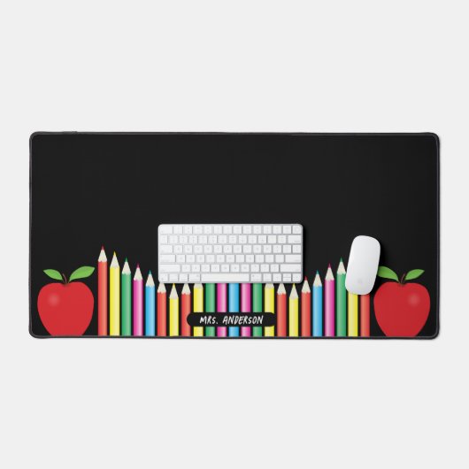 Potloden en rode Apple Teacher Desk Mat (Keyboard & Muis)