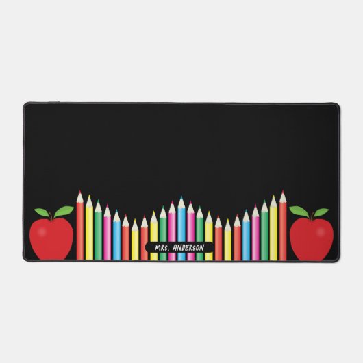 Potloden en rode Apple Teacher Desk Mat (Voorkant)