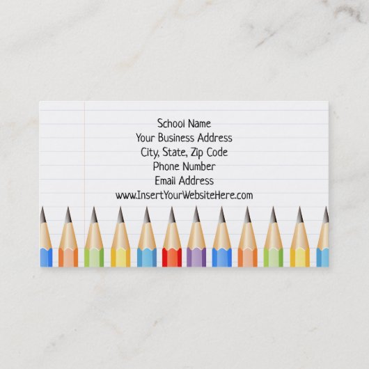 Potloden Foto Leraar Tutoring School Onderwijs Visitekaartje (Achterkant)